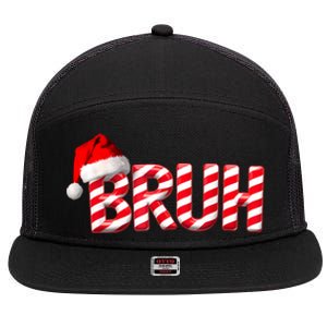 Bruh Christmas Candy Cane For Teen Boy Funny Xmas Bruh 7 Panel Mesh Trucker Snapback Hat