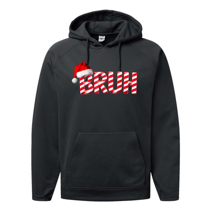 Bruh Christmas Candy Cane For Teen Boy Funny Xmas Bruh Performance Fleece Hoodie