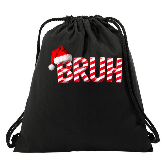 Bruh Christmas Candy Cane For Teen Boy Funny Xmas Bruh Drawstring Bag