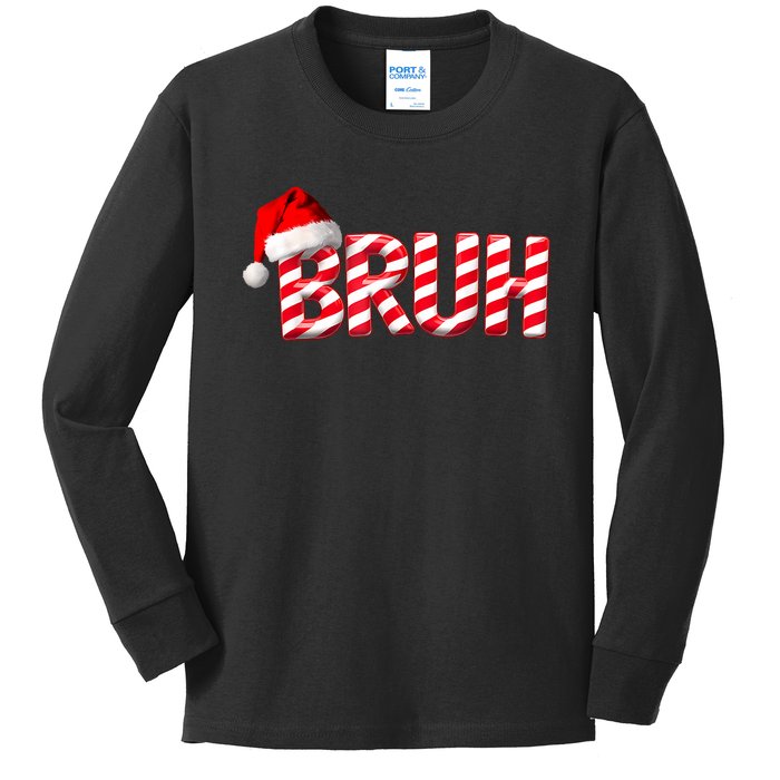 Bruh Christmas Candy Cane For Teen Boy Funny Xmas Bruh Kids Long Sleeve Shirt