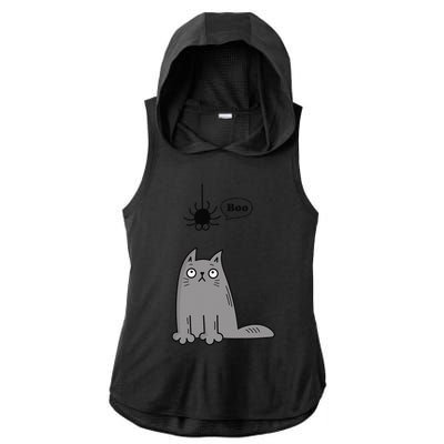 Boo Cute Cat And Spider Halloween Costume For Women Or Ladies PosiCharge Tri-Blend Wicking Draft Hoodie Tank