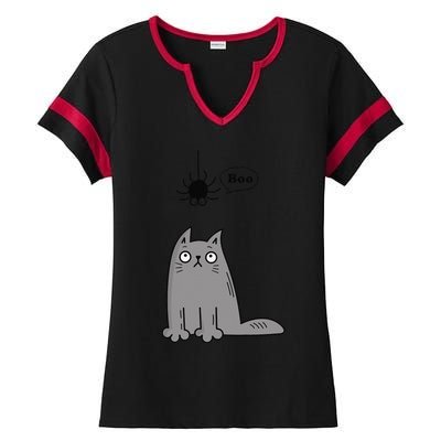 Boo Cute Cat And Spider Halloween Costume For Women Or Ladies Halftime Notch Neck Tee