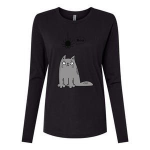 Boo Cute Cat And Spider Halloween Costume For Women Or Womens Cotton Relaxed Long Sleeve T-Shirt