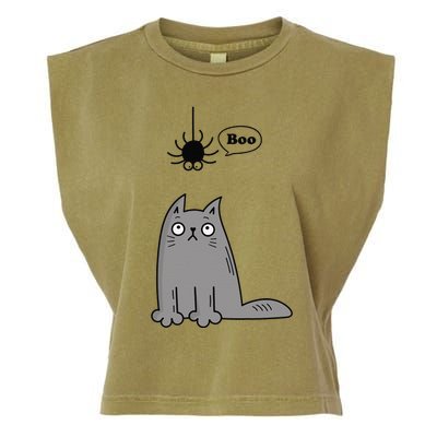 Boo Cute Cat And Spider Halloween Costume For Women Or Garment-Dyed Women's Muscle Tee