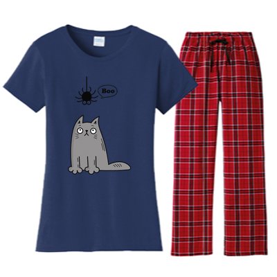 Boo Cute Cat And Spider Halloween Costume For Women Or Women's Flannel Pajama Set