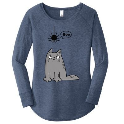 Boo Cute Cat And Spider Halloween Costume For Women Or Women's Perfect Tri Tunic Long Sleeve Shirt