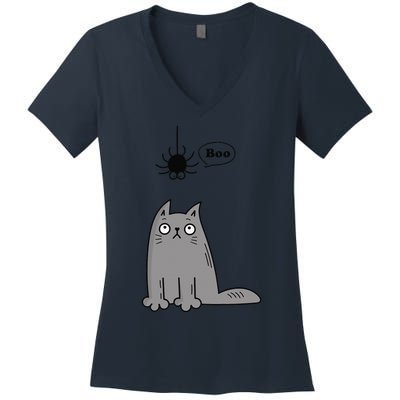 Boo Cute Cat And Spider Halloween Costume For Women Or Women's V-Neck T-Shirt