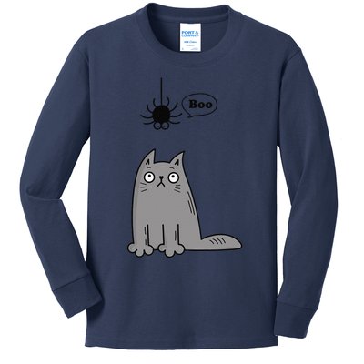 Boo Cute Cat And Spider Halloween Costume For Women Or Kids Long Sleeve Shirt