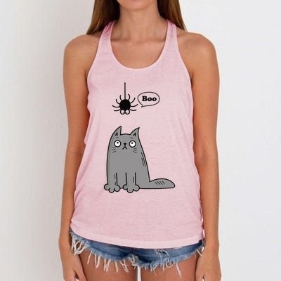 Boo Cute Cat And Spider Halloween Costume For Women Or Women's Knotted Racerback Tank