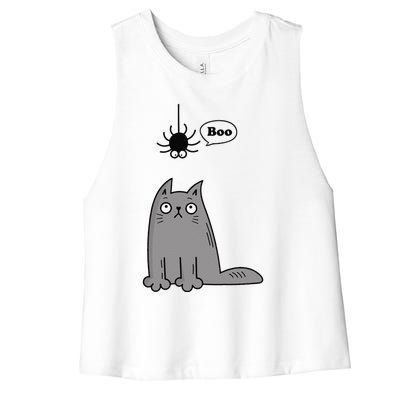 Boo Cute Cat And Spider Halloween Costume For Women Or Women's Racerback Cropped Tank