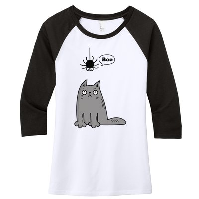 Boo Cute Cat And Spider Halloween Costume For Women Or Women's Tri-Blend 3/4-Sleeve Raglan Shirt