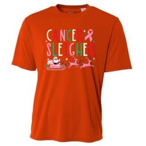 Breast Cancer Christmas Pink Ribbon Santa Sleigh Reindeer  Cooling Performance Crew T-Shirt