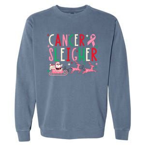 Breast Cancer Christmas Pink Ribbon Santa Sleigh Reindeer  Garment-Dyed Sweatshirt