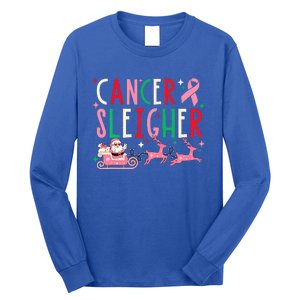 Breast Cancer Christmas Pink Ribbon Santa Sleigh Reindeer  Long Sleeve Shirt