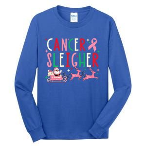 Breast Cancer Christmas Pink Ribbon Santa Sleigh Reindeer  Tall Long Sleeve T-Shirt