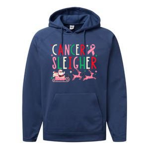 Breast Cancer Christmas Pink Ribbon Santa Sleigh Reindeer  Performance Fleece Hoodie