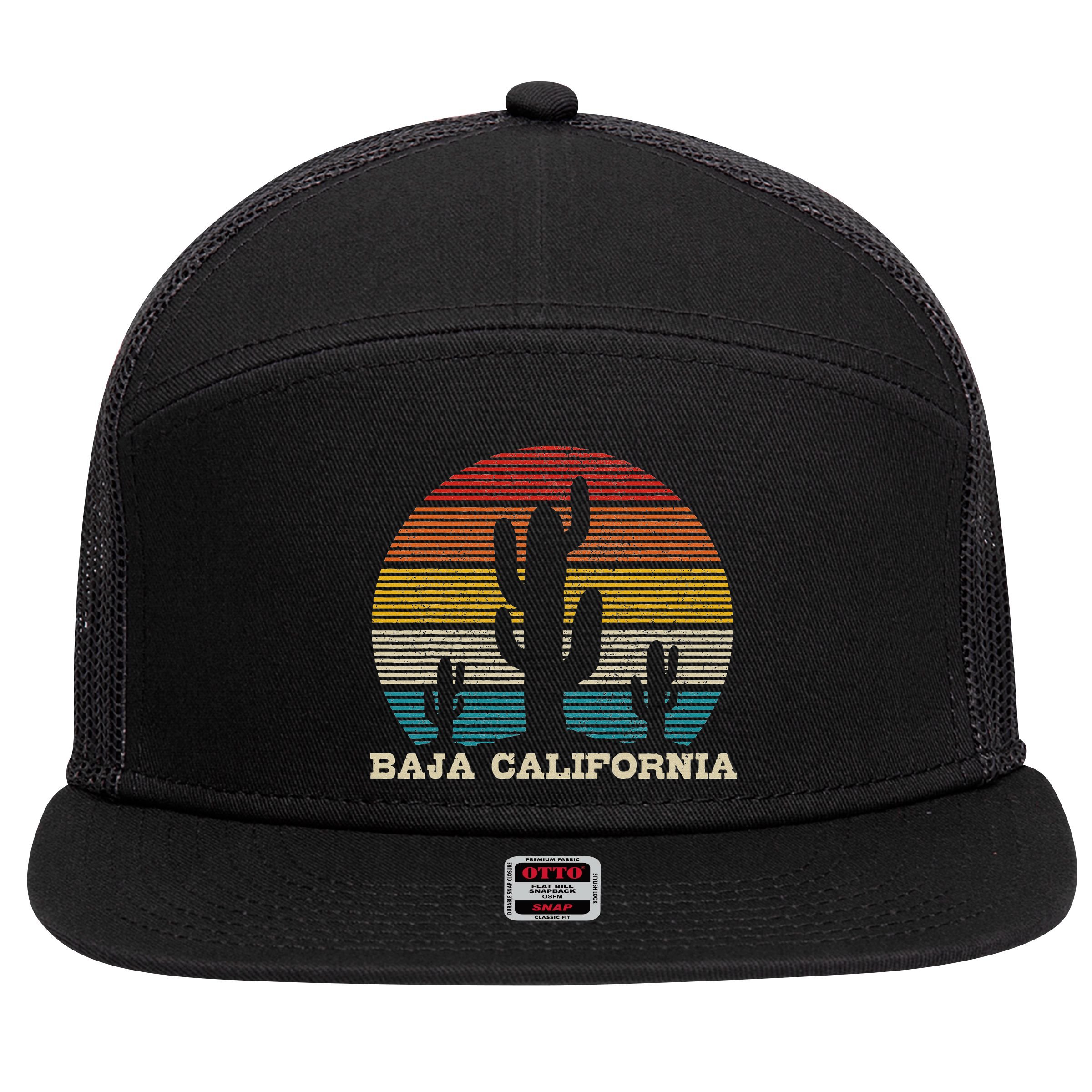 Baja California Cactus Vintage Retro Desert Souvenir Gift 7 Panel Mesh Trucker Snapback Hat