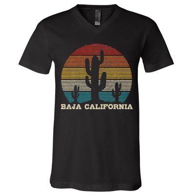 Baja California Cactus Vintage Retro Desert Souvenir Gift V-Neck T-Shirt