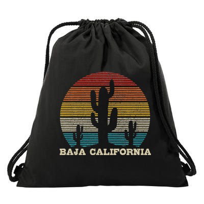 Baja California Cactus Vintage Retro Desert Souvenir Gift Drawstring Bag