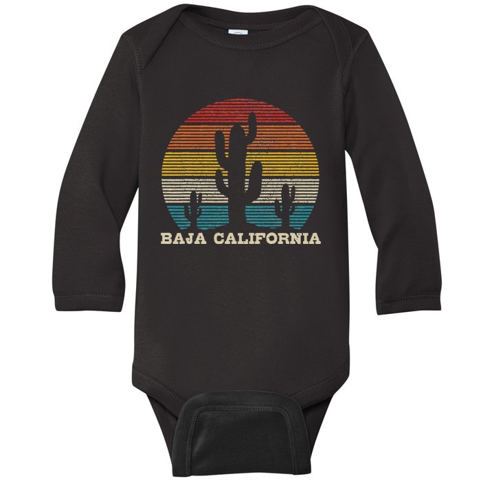 Baja California Cactus Vintage Retro Desert Souvenir Gift Baby Long Sleeve Bodysuit