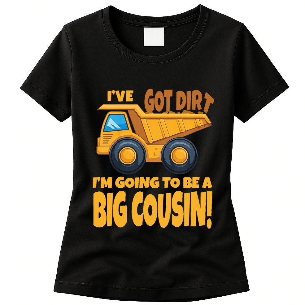 Big Cousin Construction Dump Truck Baby Announcement Womens T-Shirt
