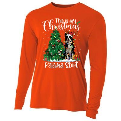 Border Collie Christmas Lights Funny Pajama Dog Lover Xmas Funny Gift Cooling Performance Long Sleeve Crew