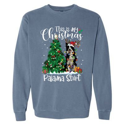 Border Collie Christmas Lights Funny Pajama Dog Lover Xmas Funny Gift Garment-Dyed Sweatshirt