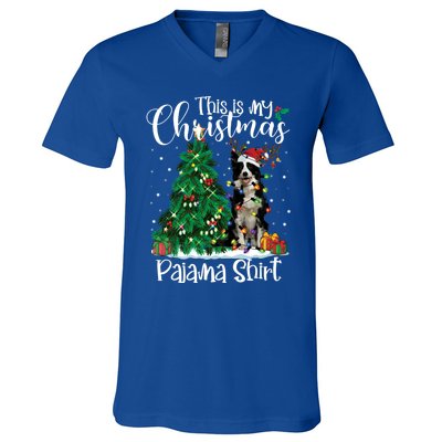 Border Collie Christmas Lights Funny Pajama Dog Lover Xmas Funny Gift V-Neck T-Shirt