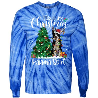 Border Collie Christmas Lights Funny Pajama Dog Lover Xmas Funny Gift Tie-Dye Long Sleeve Shirt