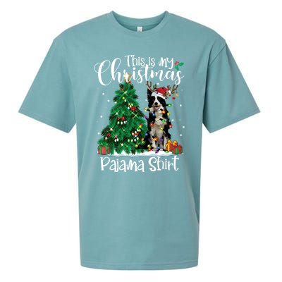 Border Collie Christmas Lights Funny Pajama Dog Lover Xmas Funny Gift Sueded Cloud Jersey T-Shirt