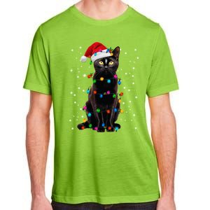 Black Cat Christmas Lights Santa Funny Cat Dad Mom Xmas Gift Adult ChromaSoft Performance T-Shirt