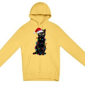 Black Cat Christmas Lights Santa Funny Cat Dad Mom Xmas Gift Premium Pullover Hoodie