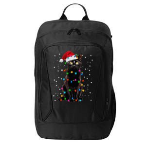 Black Cat Christmas Lights Santa Funny Cat Dad Mom Xmas Gift City Backpack