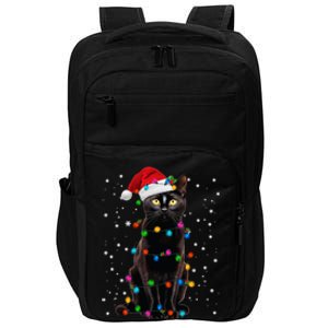 Black Cat Christmas Lights Santa Funny Cat Dad Mom Xmas Gift Impact Tech Backpack