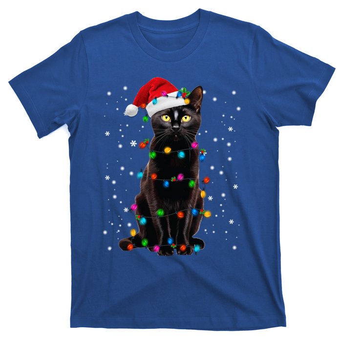 Black Cat Christmas Lights Santa Funny Cat Dad Mom Xmas Gift T-Shirt