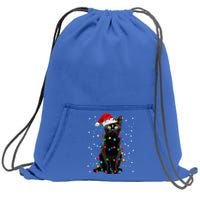 Black Cat Christmas Lights Santa Funny Cat Dad Mom Xmas Gift Sweatshirt Cinch Pack Bag