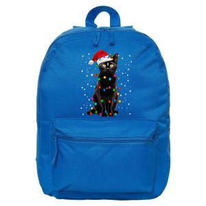 Black Cat Christmas Lights Santa Funny Cat Dad Mom Xmas Gift 16 in Basic Backpack