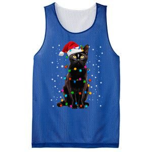 Black Cat Christmas Lights Santa Funny Cat Dad Mom Xmas Gift Mesh Reversible Basketball Jersey Tank