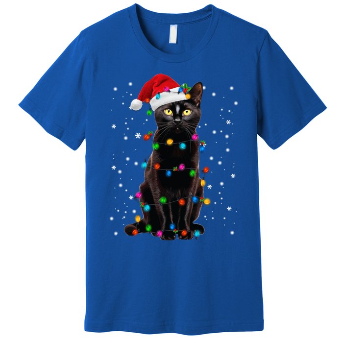 Black Cat Christmas Lights Santa Funny Cat Dad Mom Xmas Gift Premium T-Shirt