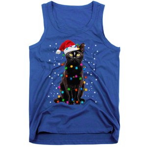 Black Cat Christmas Lights Santa Funny Cat Dad Mom Xmas Gift Tank Top