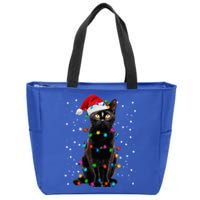 Black Cat Christmas Lights Santa Funny Cat Dad Mom Xmas Gift Zip Tote Bag