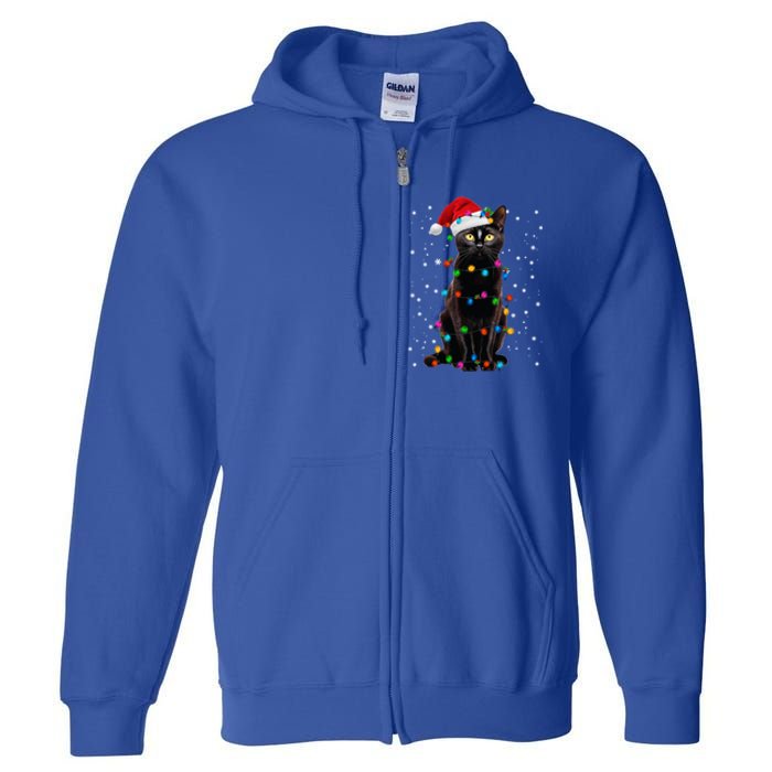 Black Cat Christmas Lights Santa Funny Cat Dad Mom Xmas Gift Full Zip Hoodie