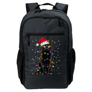 Black Cat Christmas Lights Santa Funny Cat Dad Mom Xmas Gift Daily Commute Backpack