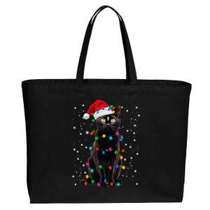 Black Cat Christmas Lights Santa Funny Cat Dad Mom Xmas Gift Cotton Canvas Jumbo Tote