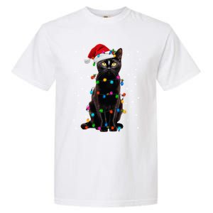 Black Cat Christmas Lights Santa Funny Cat Dad Mom Xmas Gift Garment-Dyed Heavyweight T-Shirt