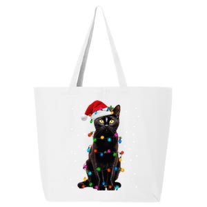 Black Cat Christmas Lights Santa Funny Cat Dad Mom Xmas Gift 25L Jumbo Tote