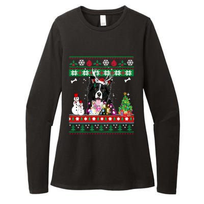 Border Collie Christmas Lights Funny Xmas Dog Gift Womens CVC Long Sleeve Shirt