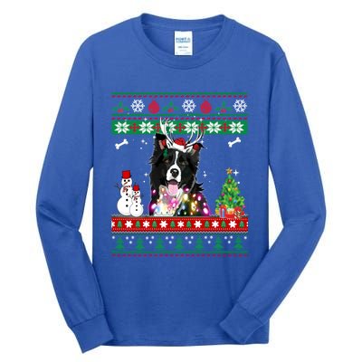 Border Collie Christmas Lights Funny Xmas Dog Gift Tall Long Sleeve T-Shirt