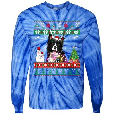 Border Collie Christmas Lights Funny Xmas Dog Gift Tie-Dye Long Sleeve Shirt