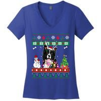 Border Collie Christmas Lights Funny Xmas Dog Gift Women's V-Neck T-Shirt